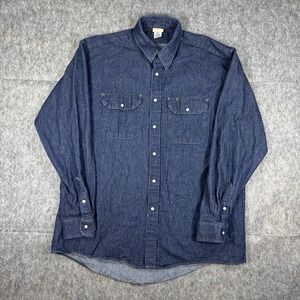 Red Kap‎ Pearl Snap Shirt Men's XL Long Western Blue Rodeo Cotton Workwear